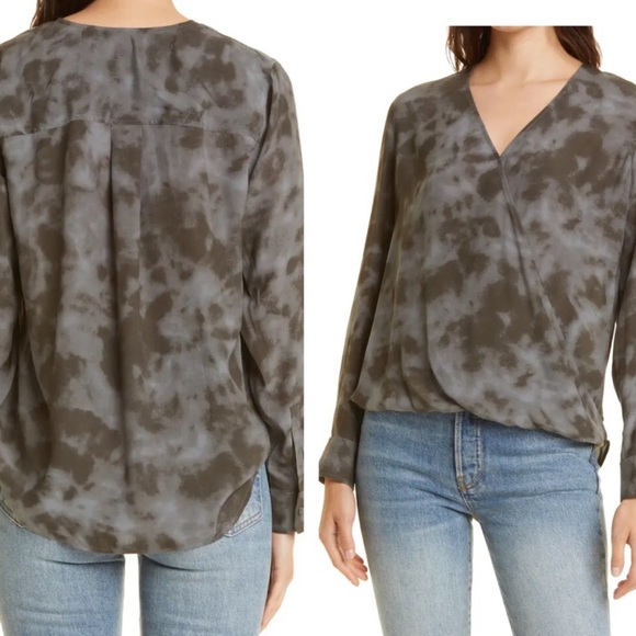 NWT Rails Hillary Tie Dye Long Sleeve Surplice Crossover Blouse Slate Gray Sze M - Picture 2 of 16